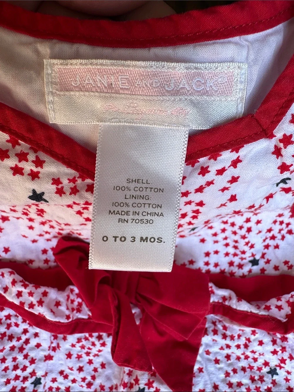 Janie and Jack Red and White Star Bubble Romper with Bow
